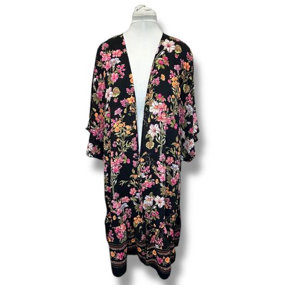Time and Tru Women’s Oversize Longline Open Front Floral Print Kimono, L/XL - Picture 1 of 14